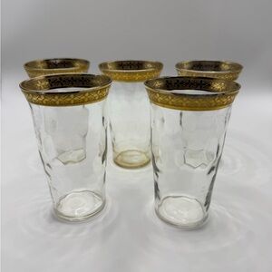 Set Of 5: Gold rimmed Hex Optic Juice Glasses